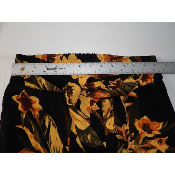 Faithfull The Brand Sz 6 Wrap Pants Black Orange Floral Palazzo Front Slits Pull - Picture 15 of 16